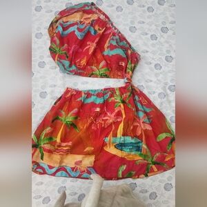 FARM Rio One Shoulder Dress - Red and Teal Tropical Design